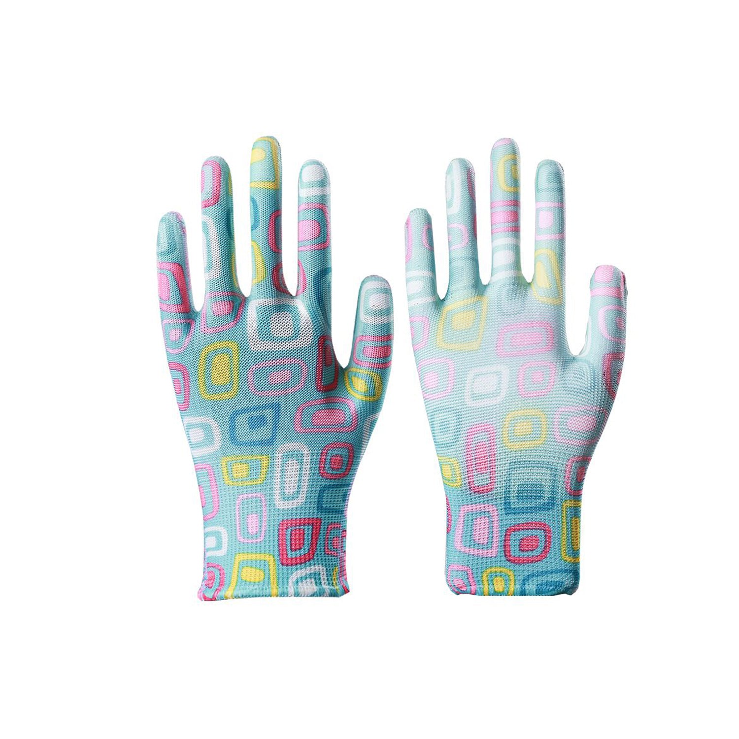 13G Flower Print Polyester PU Palm Coated Gloves