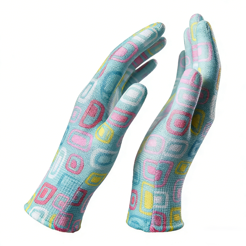 13G Flower Print Polyester PU Palm Coated Gloves