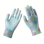13G Flower Print Polyester PU Palm Coated Gloves