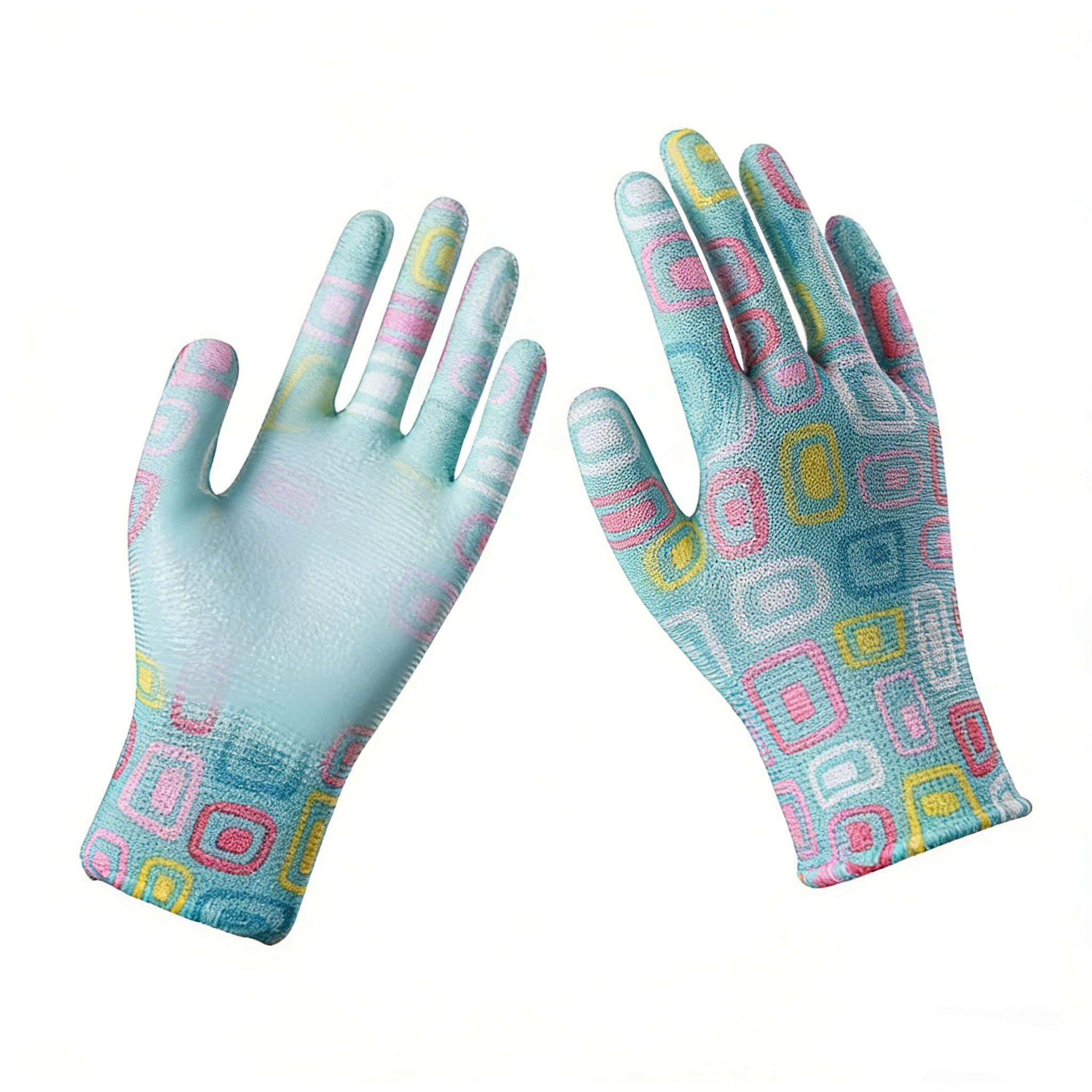 13G Flower Print Polyester PU Palm Coated Gloves