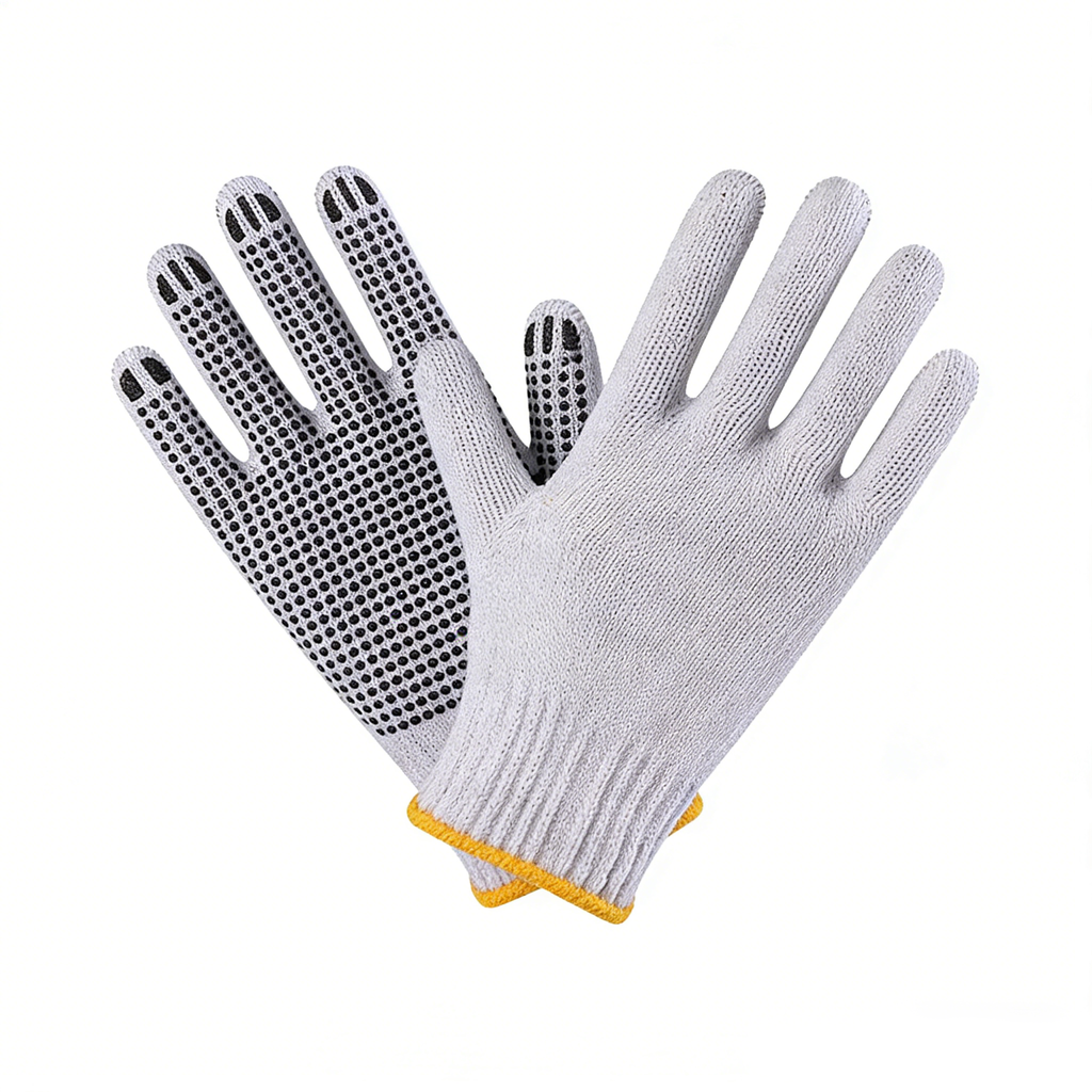 10 Gauge Original White PVC Dotted Gloves