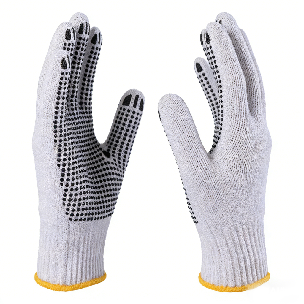 10 Gauge Original White PVC Dotted Gloves