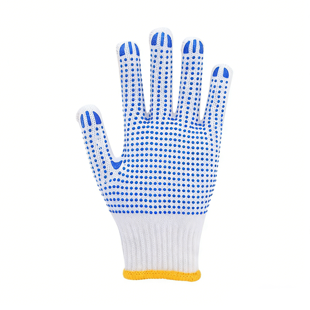 10 Gauge Bleached White Double Side PVC Dotted Gloves