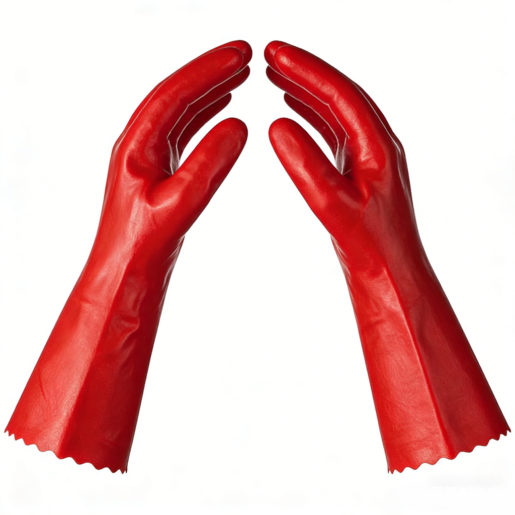 Red industrial PVC chemical gloves