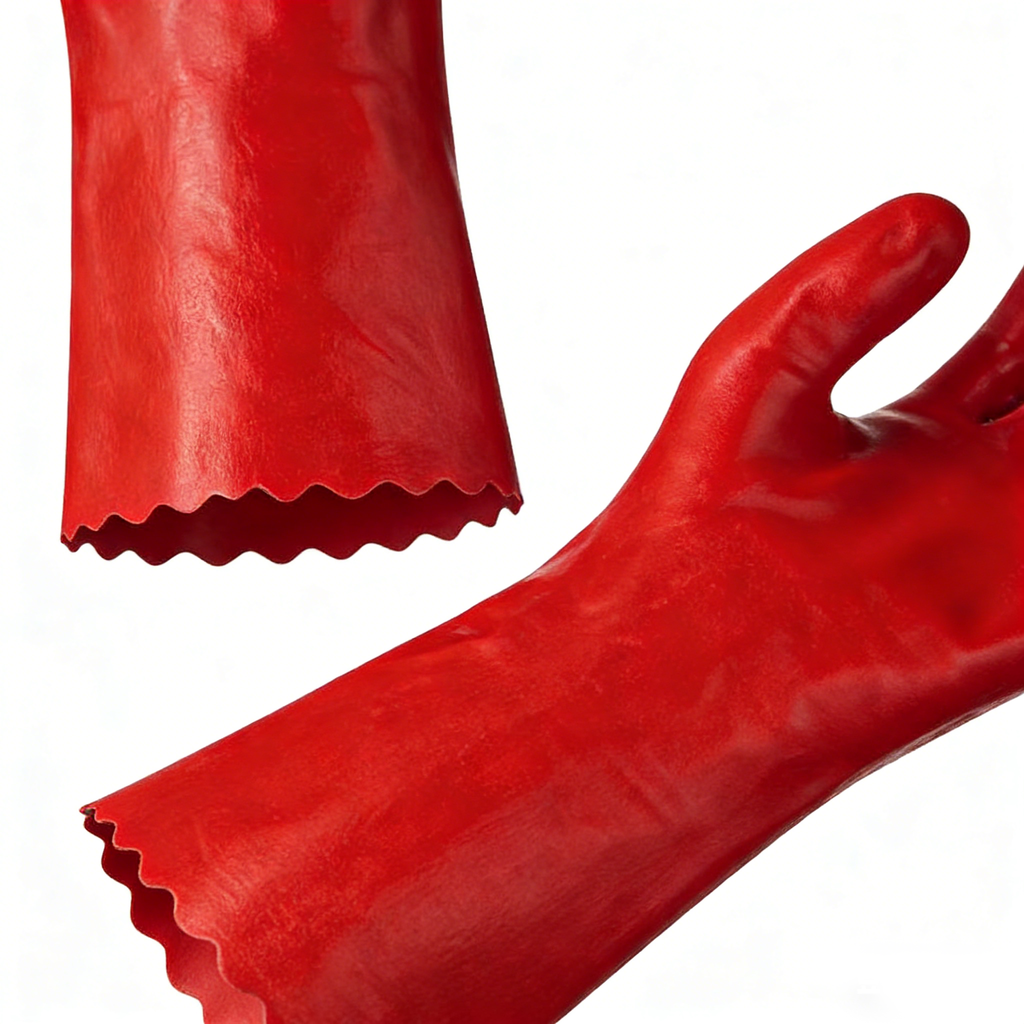 Red industrial PVC chemical gloves