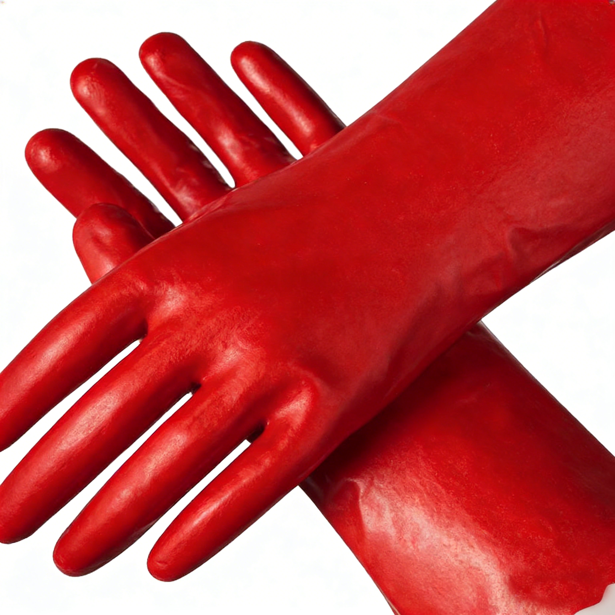 Red industrial PVC chemical gloves
