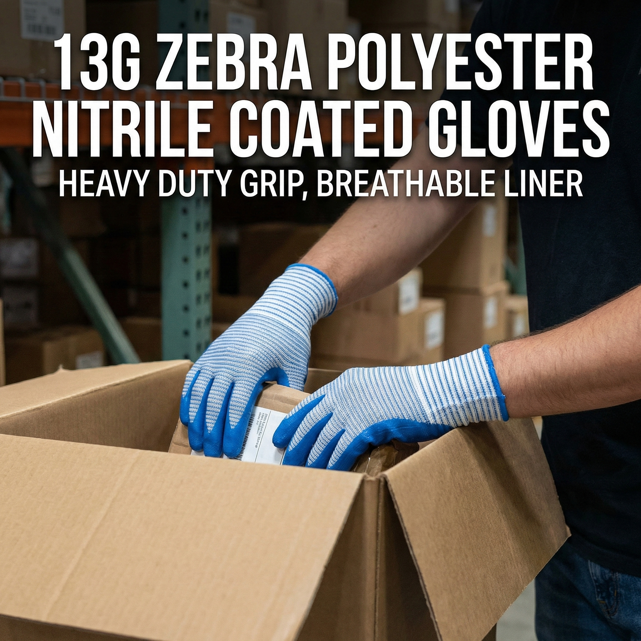 13G Zebra Polyester Nitrile Coated Gloves
