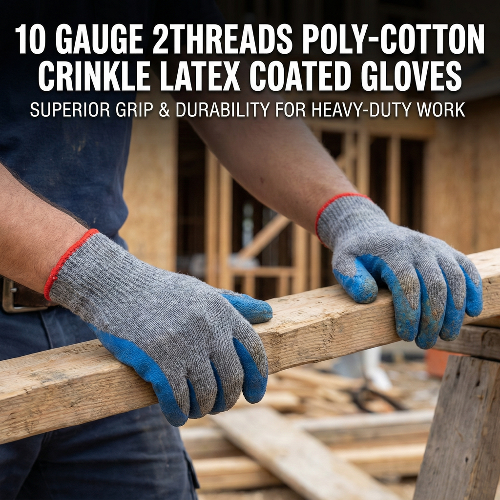 10 Gauge 2Threads Poly-Cotton Crinkle Latex Coated Gloves