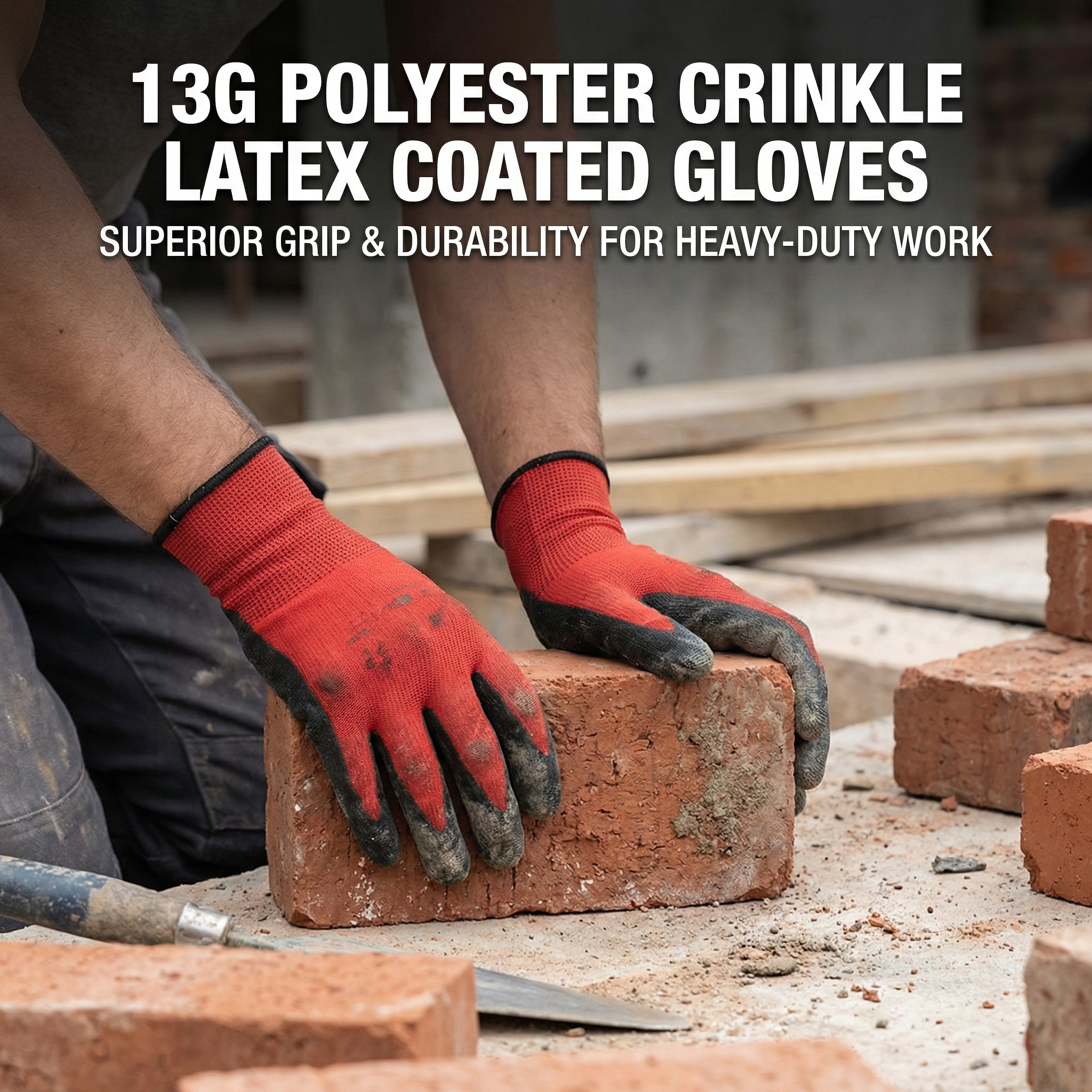 13G Polyester Crinkle Latex Coated Gloves